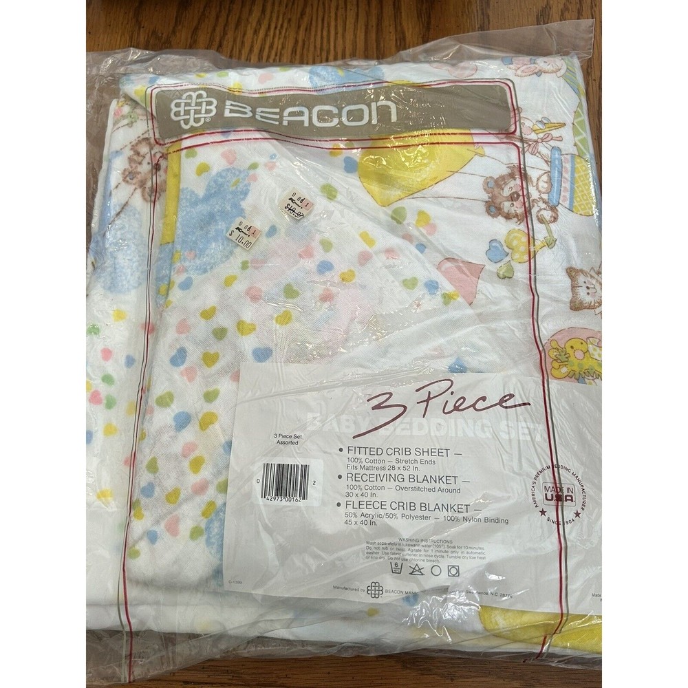 NOS HTF VTG Beacon 3 Piece Baby Bedding Nursery Set Receiving Blanket Cr…